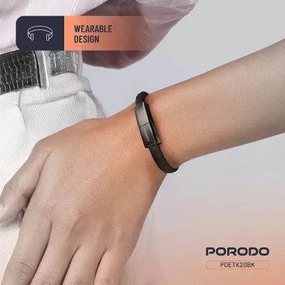 Porodo Usb-C To Usb-C Wristband Cable Magnetic Steel Clasp - Black